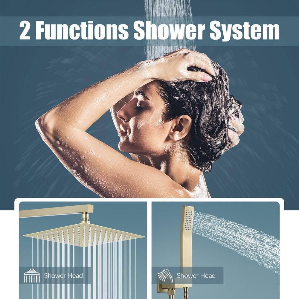 AKLFGN Single Handle 2-Spray Shower Faucet 2.5 GPM with Pressure Balance, Anti Scald in Brushed Gold (2)