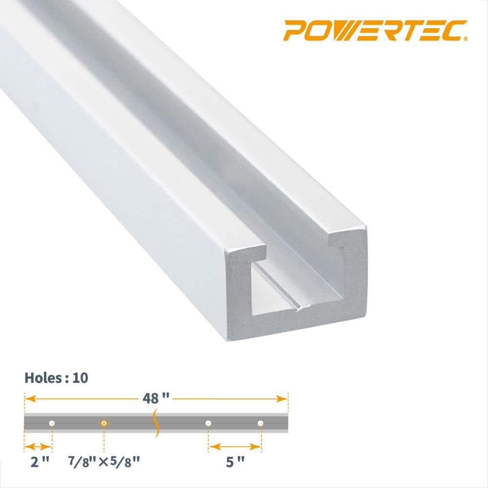 ‎POWERTEC 48 in. Heavy-Duty Aluminum T-Track Specialized T Slot Track for 3/8 in. Hex Bolt and T Bolts 1/4 in.-20 and 5/16 in.-18 (3)