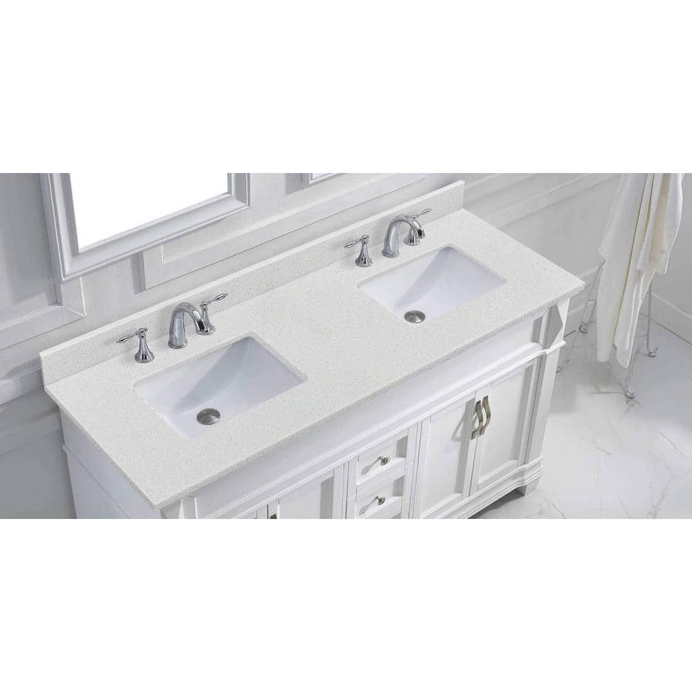 PROOX 60 in. W x 22 in. D Quartz White Rectangular Double Sink Bathroom Vanity Top in Snowstorm White (2)