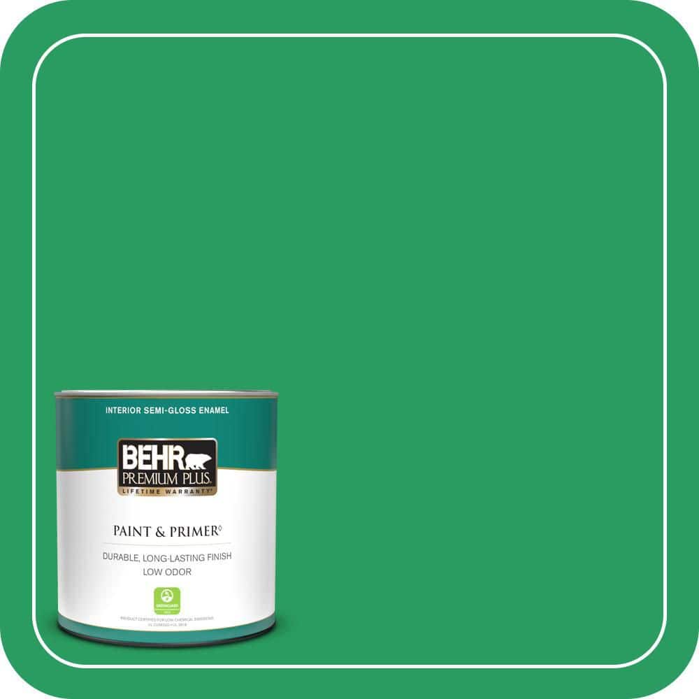 BEHR PREMIUM PLUS 1 qt. #S-G-450 Herbal Tea Semi-Gloss Enamel Low Odor Interior Paint & Primer