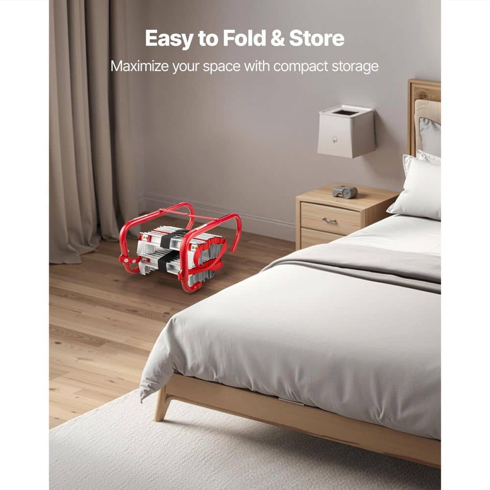 SKYSHALO Retractable 13 ft. Fire Escape Ladder, 2-Story, Aluminum Alloy 1000 lbs. Capacity, Non-Slip Wide Rungs with Straps (2)