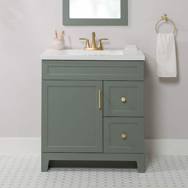 Glacier Bay Chasbury 31 in. Single Sink Palm Green Freestanding Bath Vanity with White Cultured Marble Top (Assembled)