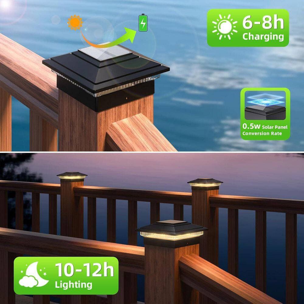 Afoxsos 6 Pack Outdoor Waterproof Solar Fence Post Lights 4 x 4 5 x 5 6 x 6 Wood Vinyl Posts Black Dual Color Modes (2)