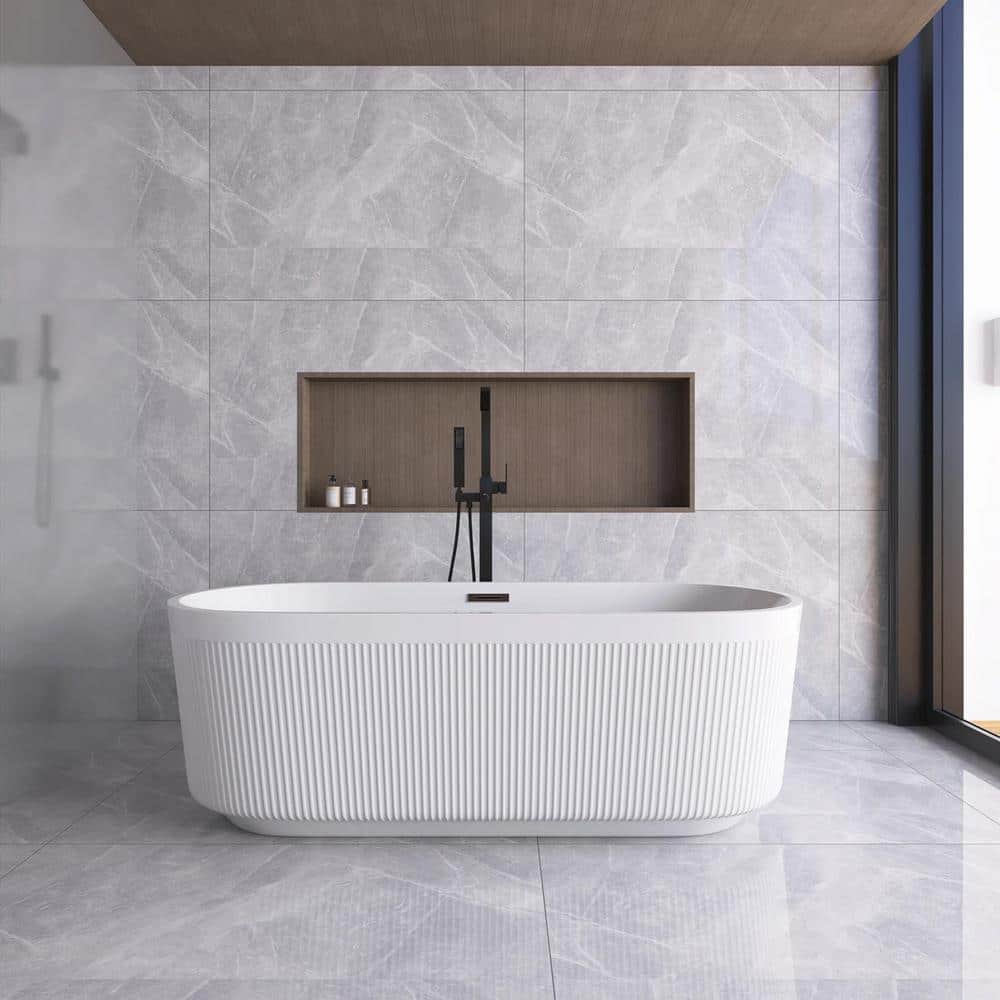 JimsMaison 67 in. x 32 in. Acrylic Freestanding Flatbottom Soaking Bathtub in Glossy White (1)