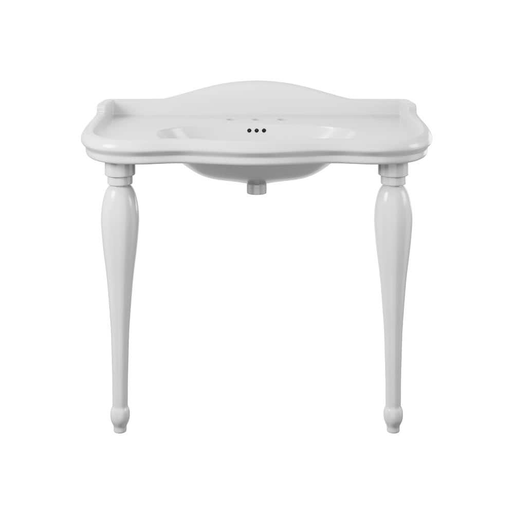 Swiss Madison Santorini 40 in. Rectangle 3-Hole Ceramic Widespread Console Sink with Wooden Legs (1)