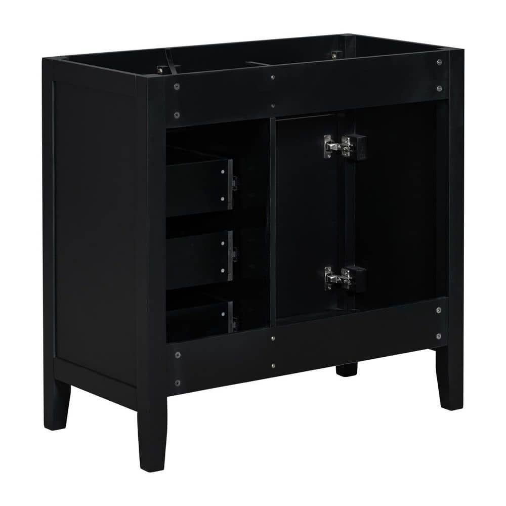 VANITYFUS 35.5 in. W x 17.7 in. D x 35 in. H Bath Vanity Cabinet without Top in Black with Drawers (2)