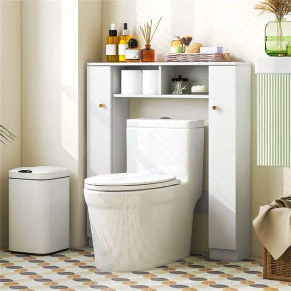 Adrinfly 7 in. W x 38.5 in. H x 34.5 in. D White Over The Toilet Storage with Doors and 1-Shelf for Bathroom (2)