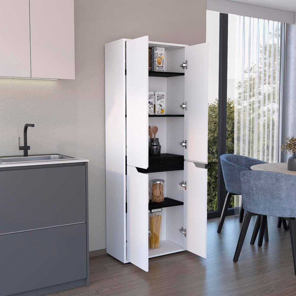 Tahanbath 11.80 in. W x 23.60 in. D x 66.90 in. H Particle Board Freestanding Linen Cabinet w/5-Shelves in White/Black (2)