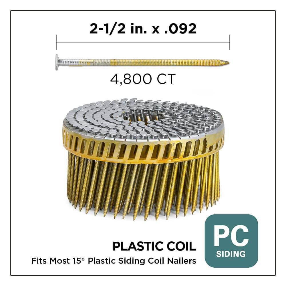 PRO-FIT 2-1/2 in x. 092 15° Hot Dipped Galvanized Ring Shank Plastic Coil Siding Nails (4800-Per Box) (2)