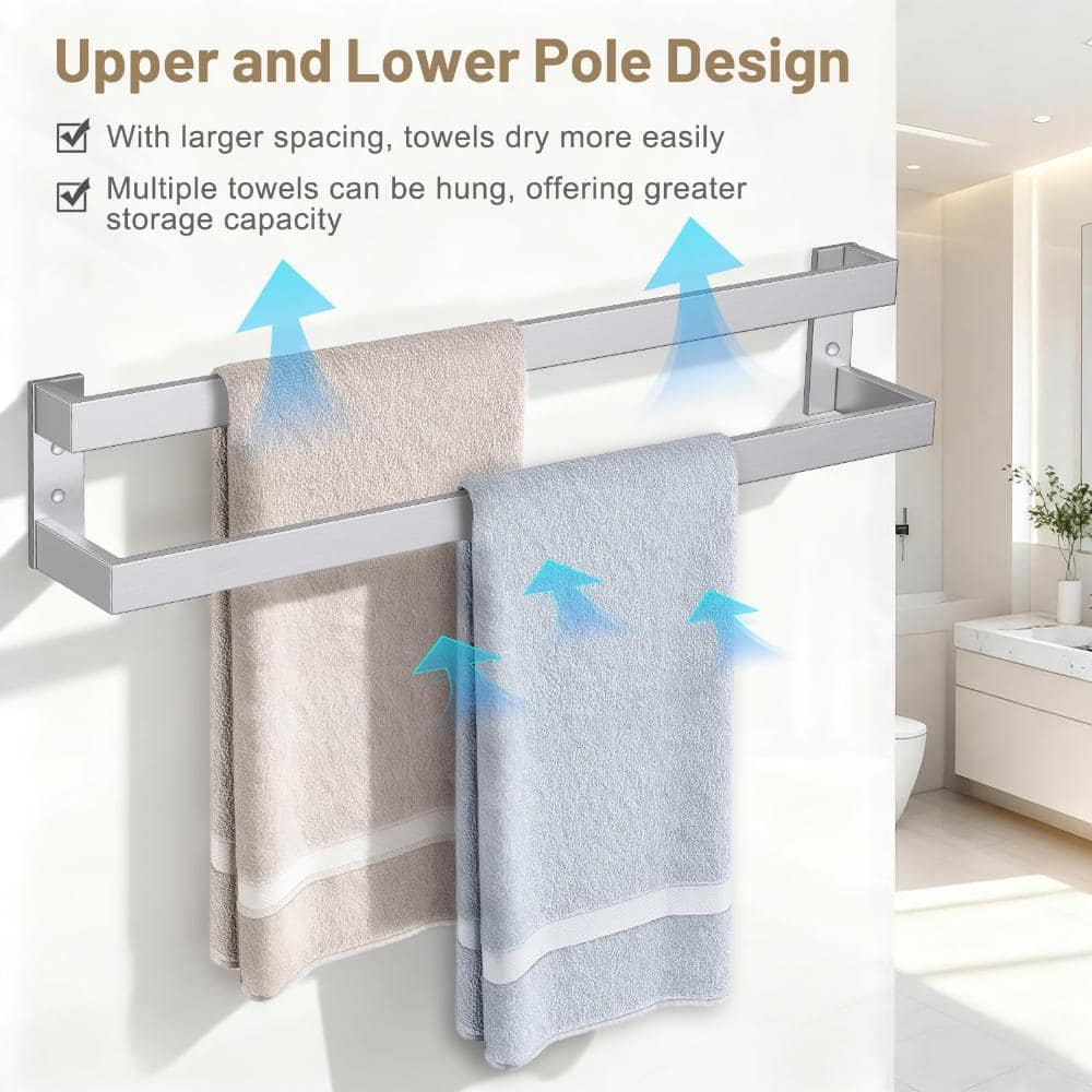 Unbranded Double Towel Bar for Bathroom, 32 Inch Stainless Steel Wall-Mounted Towel Rack in Brushed Nickel Finish (2)