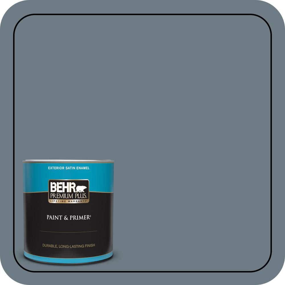 BEHR PREMIUM PLUS 1 qt. #N490-5 Charcoal Blue Satin Enamel Exterior Paint & Primer (1)