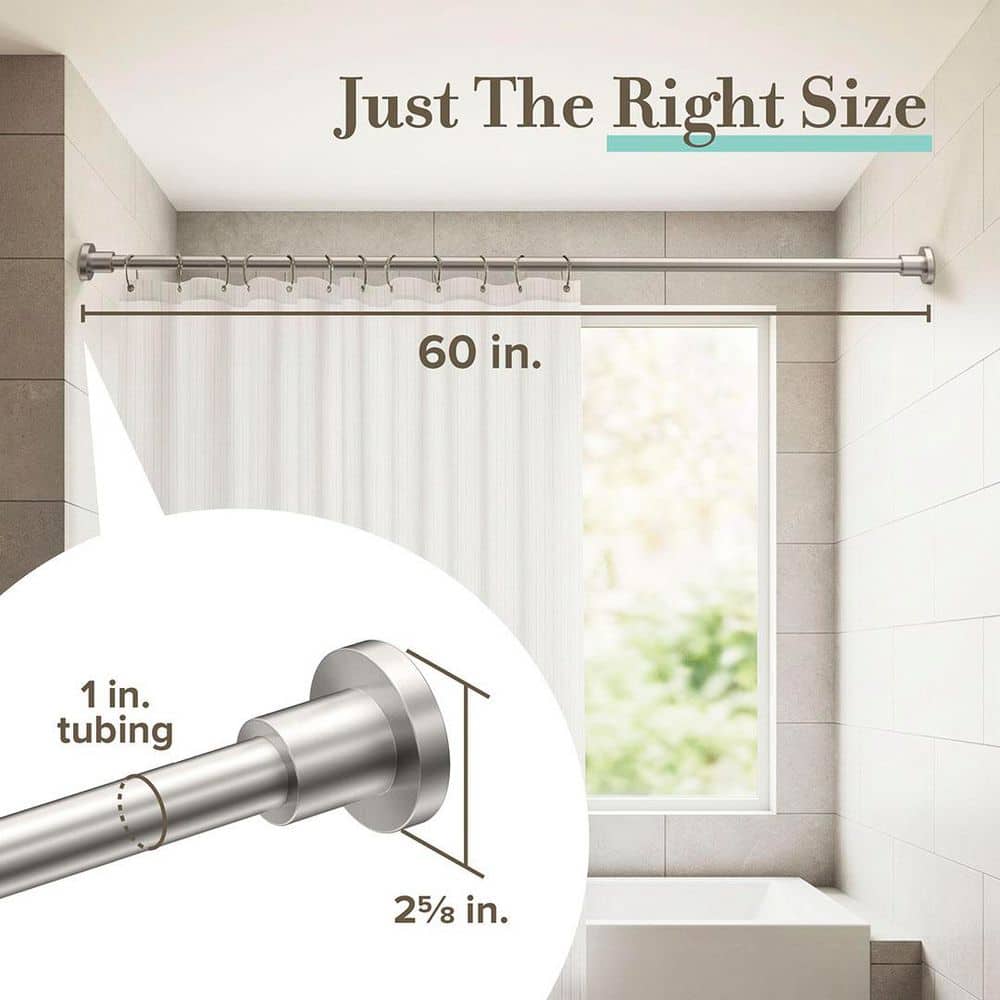 Gatco Modern Minimalist 60 in. Straight Shower Rod Set in Satin Nickel (2)