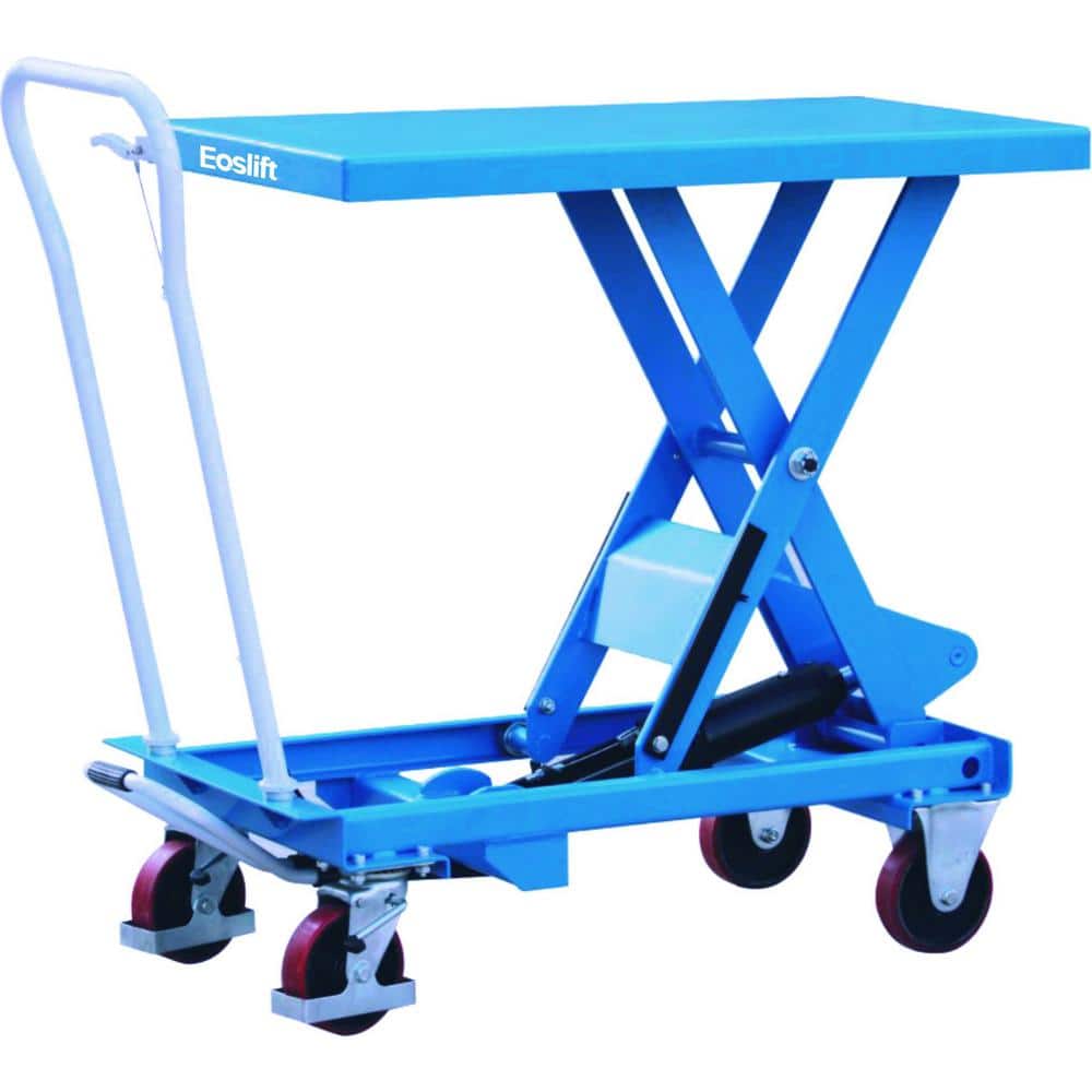 Eoslift Industrial Grade Heavy Duty TA70 Manual Scissor Lift Table Cart 1543 lbs. Cap., 20.5 in. x 39.7 in. Swivel Rear Casters (1)