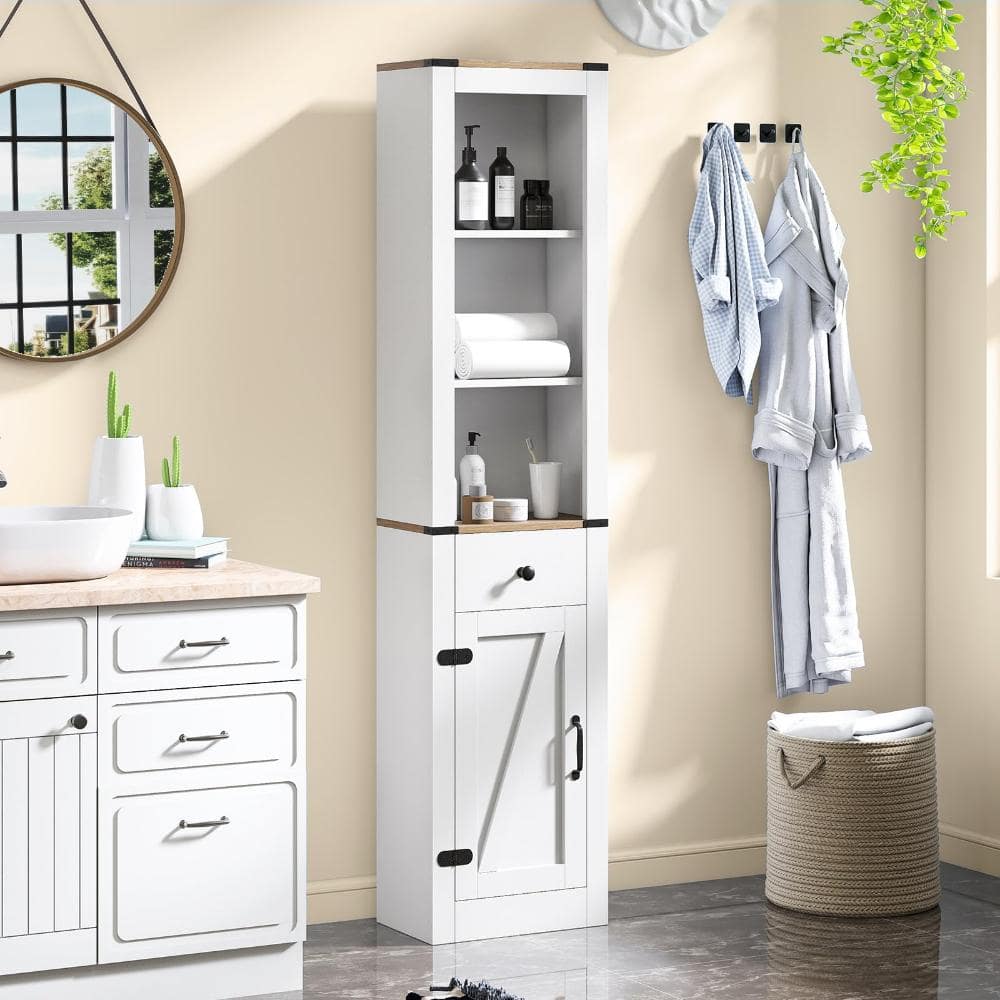 Volenca 68" Tall Bathroom Cabinet with Barn Door, Slim Storage Organizer with Drawer (3)
