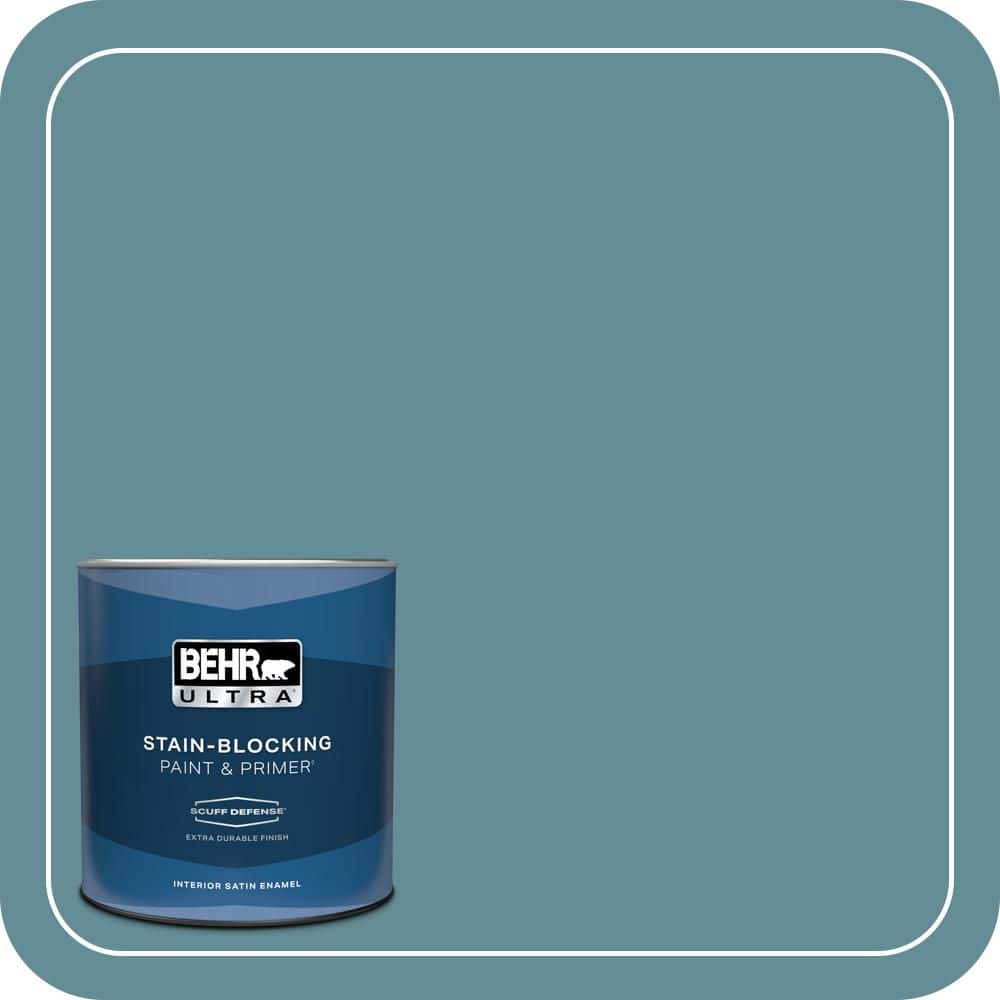 BEHR ULTRA 1 qt. #S450-5 Oarsman Blue Extra Durable Satin Enamel Interior Paint & Primer