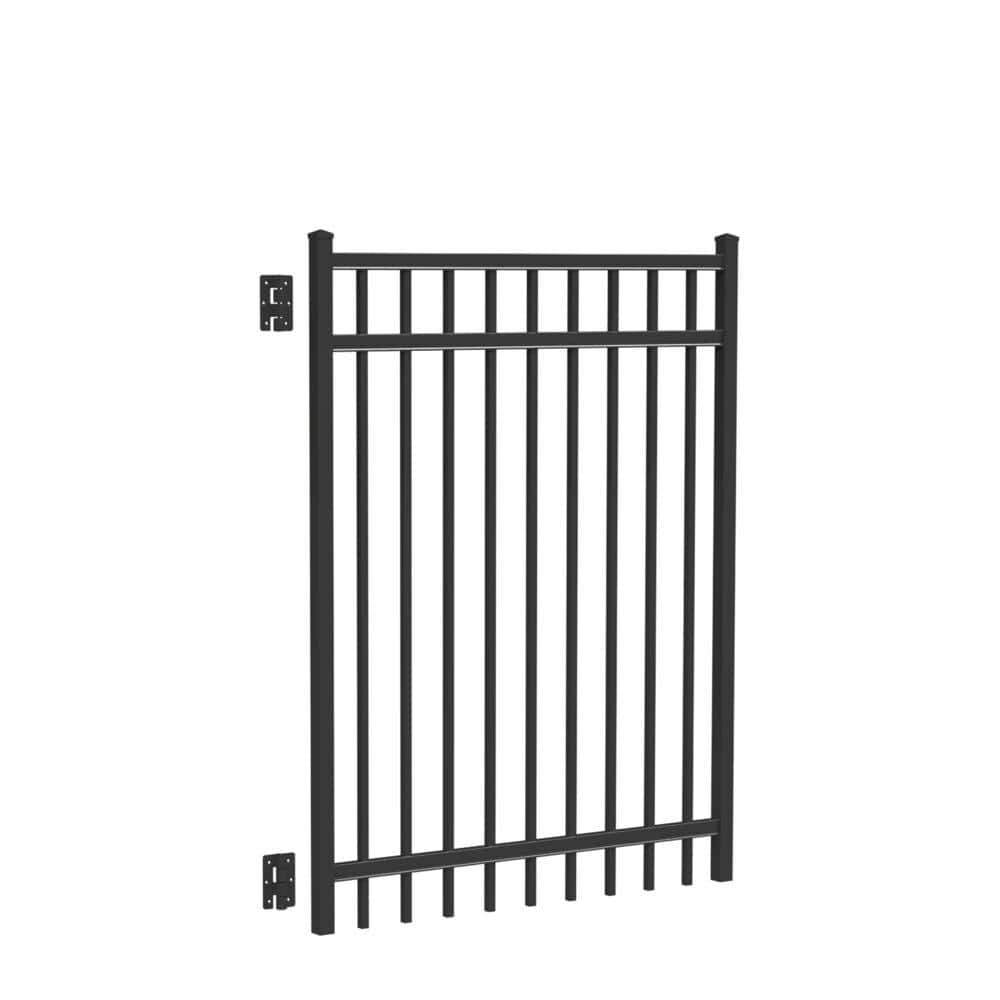 Barrette Outdoor Living Natural Reflections Heavy-Duty 4 ft. x 5 ft. Black Aluminum Straight Pre-Assembled Fence Gate (2)