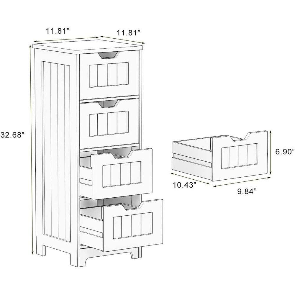 Siavonce 12 in. W x 12 in. D x 32 in. H Freestanding Linen Cabinet with 4 Drawers for Bathroom, Living Room and Kitchen, White (3)