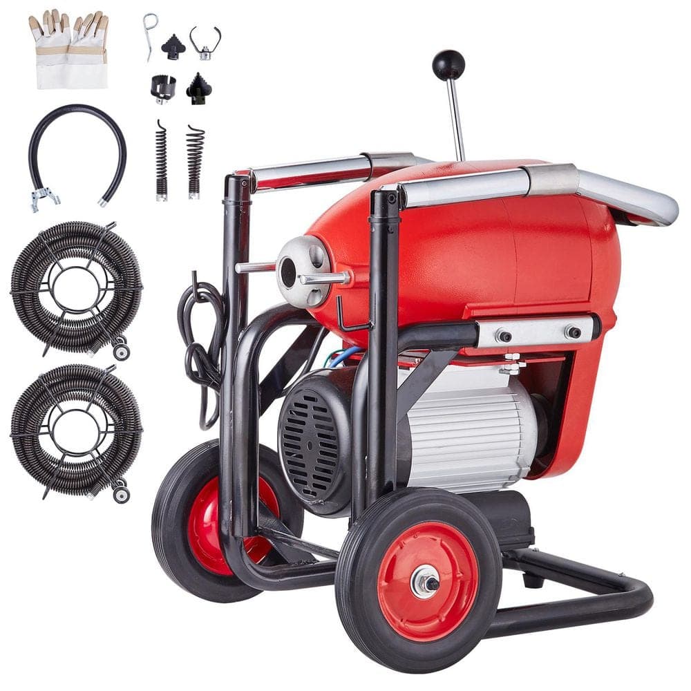 SKYSHALO Drain Cleaner Machine 120FT. x 6/5 In., 1100W Electric Sewer Snake Auger Manual Feed-with 6 Cutters and CW/CCW Control