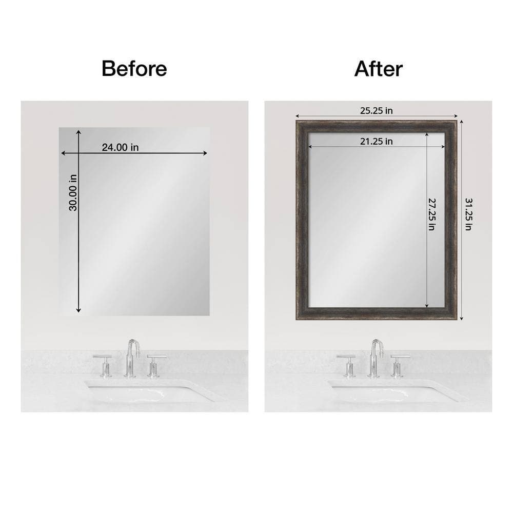 Amanti Art Mirror Makeover Bark Rustic Char Narrow 25.25 in. W x 31.25 in. H Bathroom Mirror Frame Border Kit-Fits a 24x30 mirror (3)