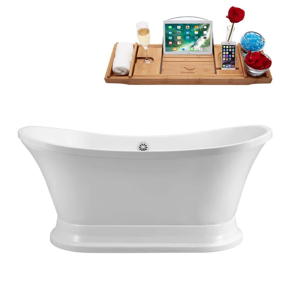 Streamline Acrylic Flatbottom Non-Whirlpool Bathtub Glossy White with Brushed Gold Drain and Overflow Cover (1)
