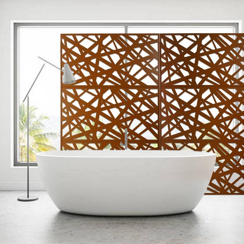 Sudzendf Outdoor and Indoor Freestanding Decorative Privacy Screen Metal Privacy Screen, Fence Panels in Brown (3)