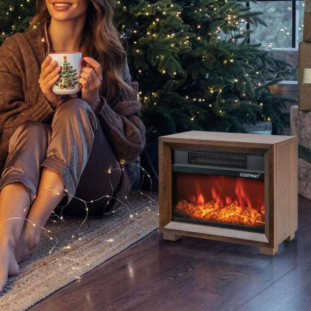 Clihome 13 in. Portable Freestanding Electric Fireplace in Brown, 750W/1400W Heater for 300 sq. ft., Cool-Touch Top (2)