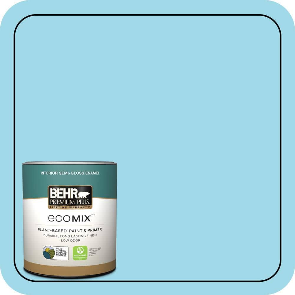 BEHR PREMIUM PLUS 1 qt. #520A-3 Nevada Sky Semi-Gloss Enamel EcoMix Plant-Based Interior Paint & Primer (1)