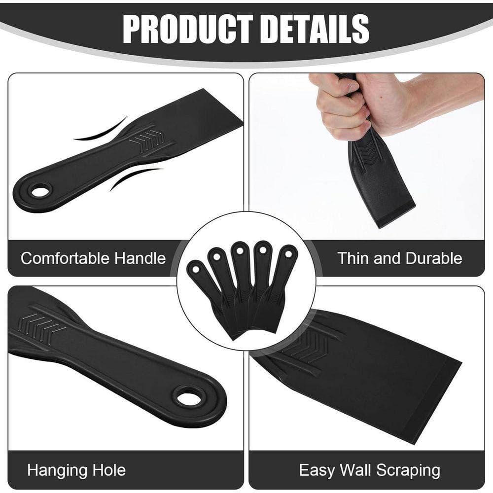 KIWDZFU 2 Inch Plastic Putty Knife Set Flexible Paint Scraper Tool for Drywall Wall Painting Spackling and Patching Black (3)