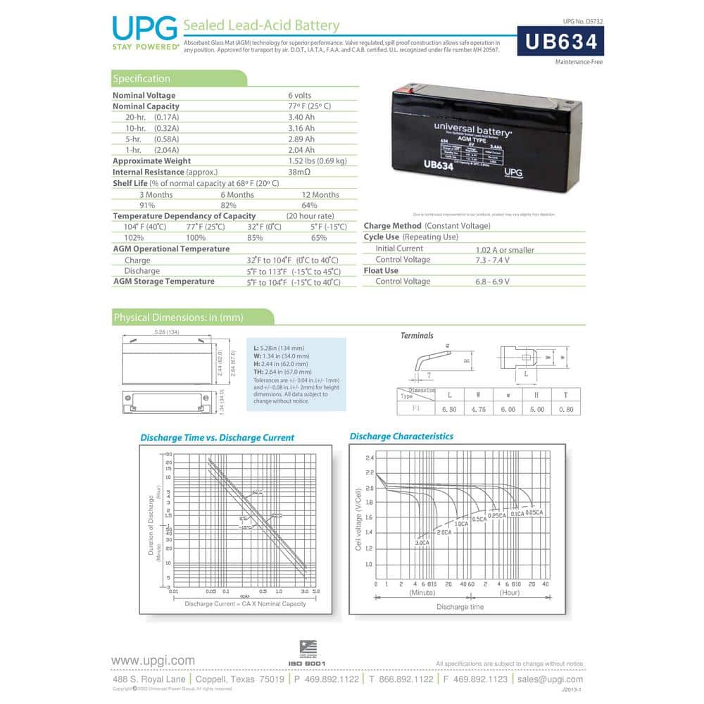 UPG 6-Volt 3.4 Ah F1 Terminal Sealed Lead Acid (SLA) AGM Rechargeable Battery (2)