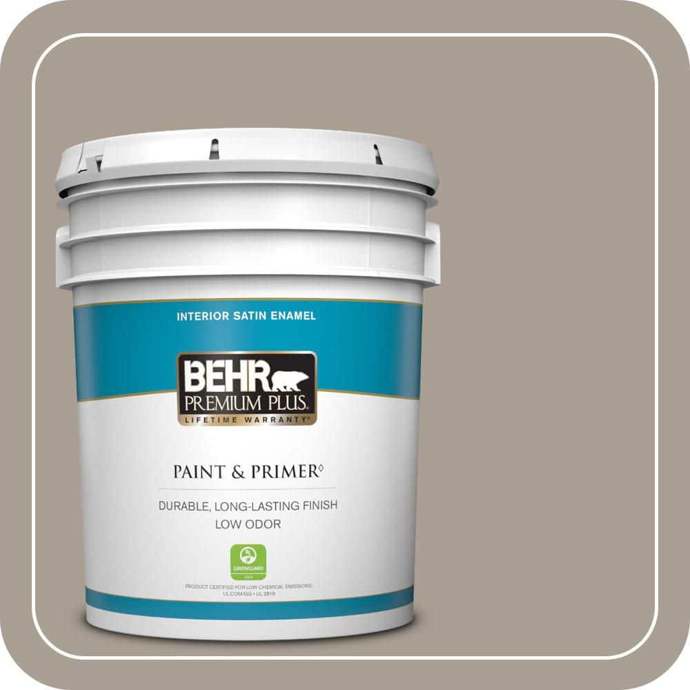 BEHR PREMIUM PLUS 5 gal. #T12-12 Jackal Satin Enamel Low Odor Interior Paint & Primer