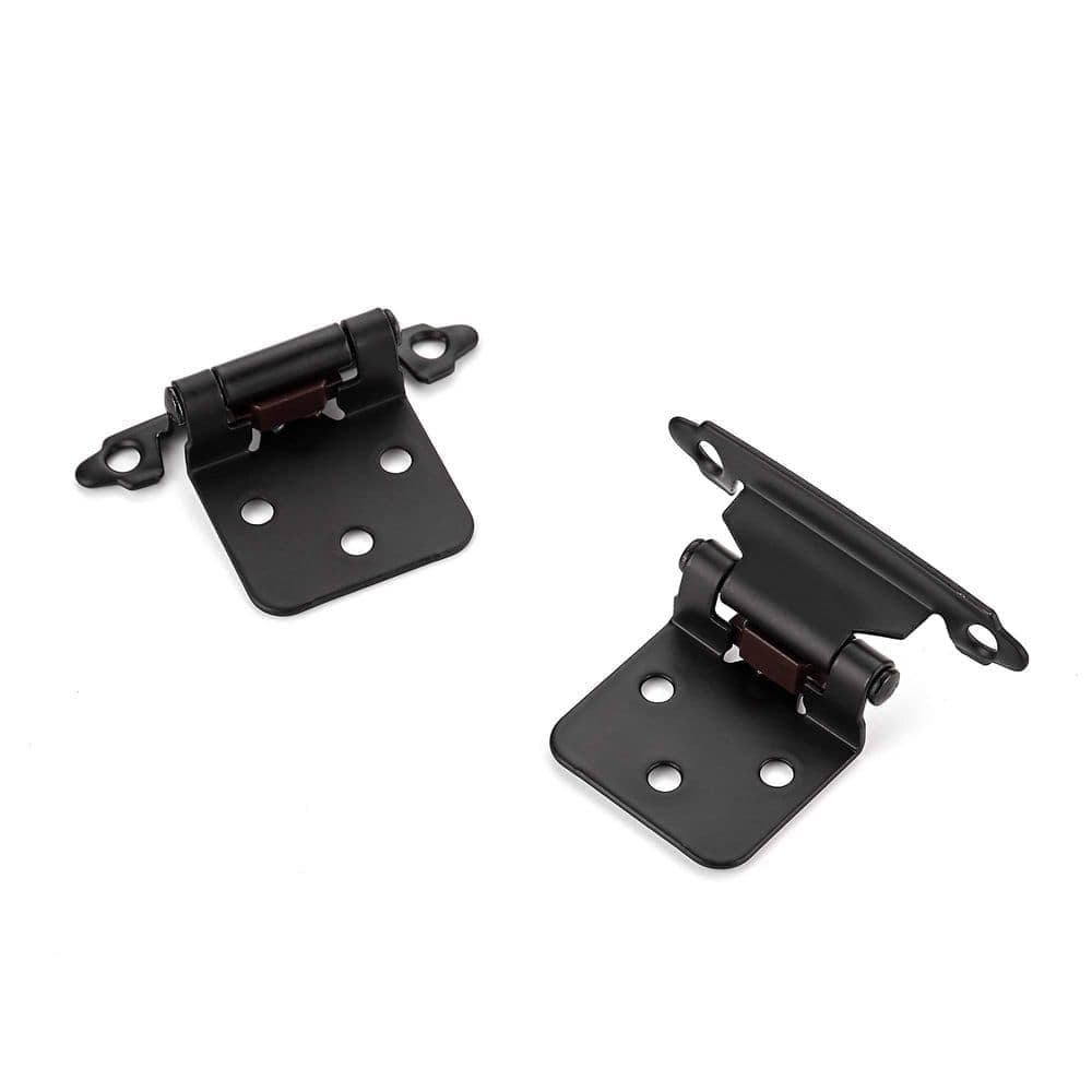 Numhew 60-Pack Self-Closing Semi-Concealed Face Mount, 1/2 in. Overlay Cabinet Hinges with Door Bumpers for Cupboard, Black (3)