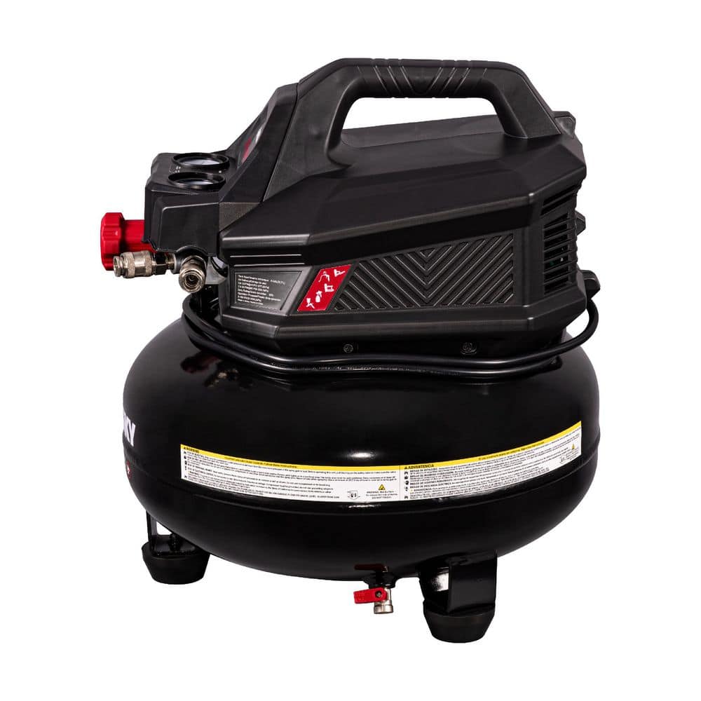 Husky 6 Gal. 150 PSI Portable Electric Oil-Free Jobsite Pancake Air Compressor with Dual Pressure Gauges and 2-Quick Couplers (2)