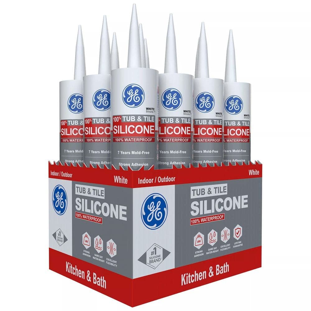 GE Tub and Tile Silicone 1 Caulk 10.1 oz Kitchen and Bath Sealant White (12-pack)