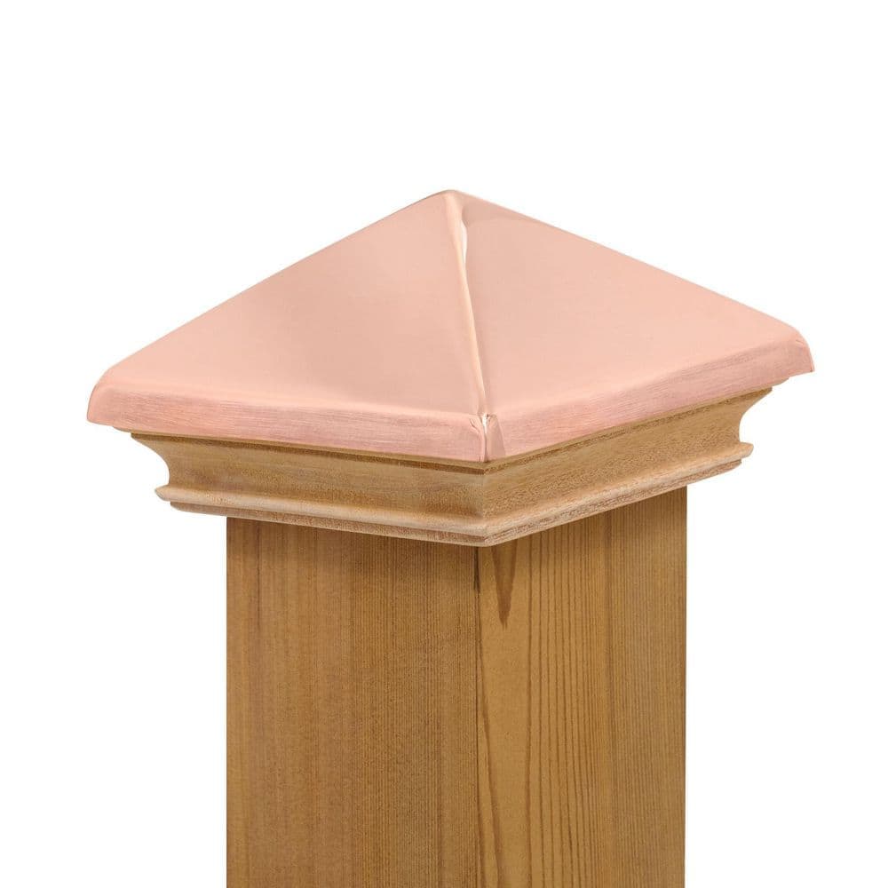 Protectyte Miterless 4 in. x 4 in. Untreated Wood Flat Slip Over Fence Post Cap with Copper Pyramid (2)