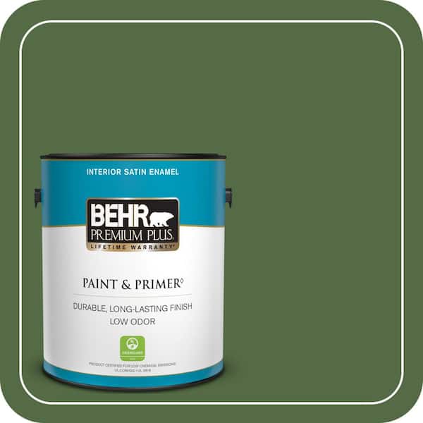 BEHR PREMIUM PLUS 1 gal. #430D-7 Pacific Pine Semi-Gloss Enamel Low Odor Interior Paint & Primer (2)