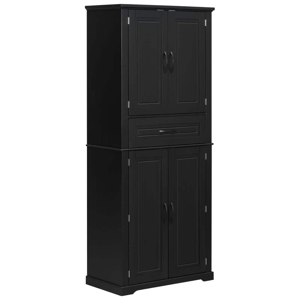 YSQCAR 30 in. W x 15.7 in. D x 72 in. H Black Linen Cabinet with Drawer with Slide Rails, Adjustable Shelf (1)