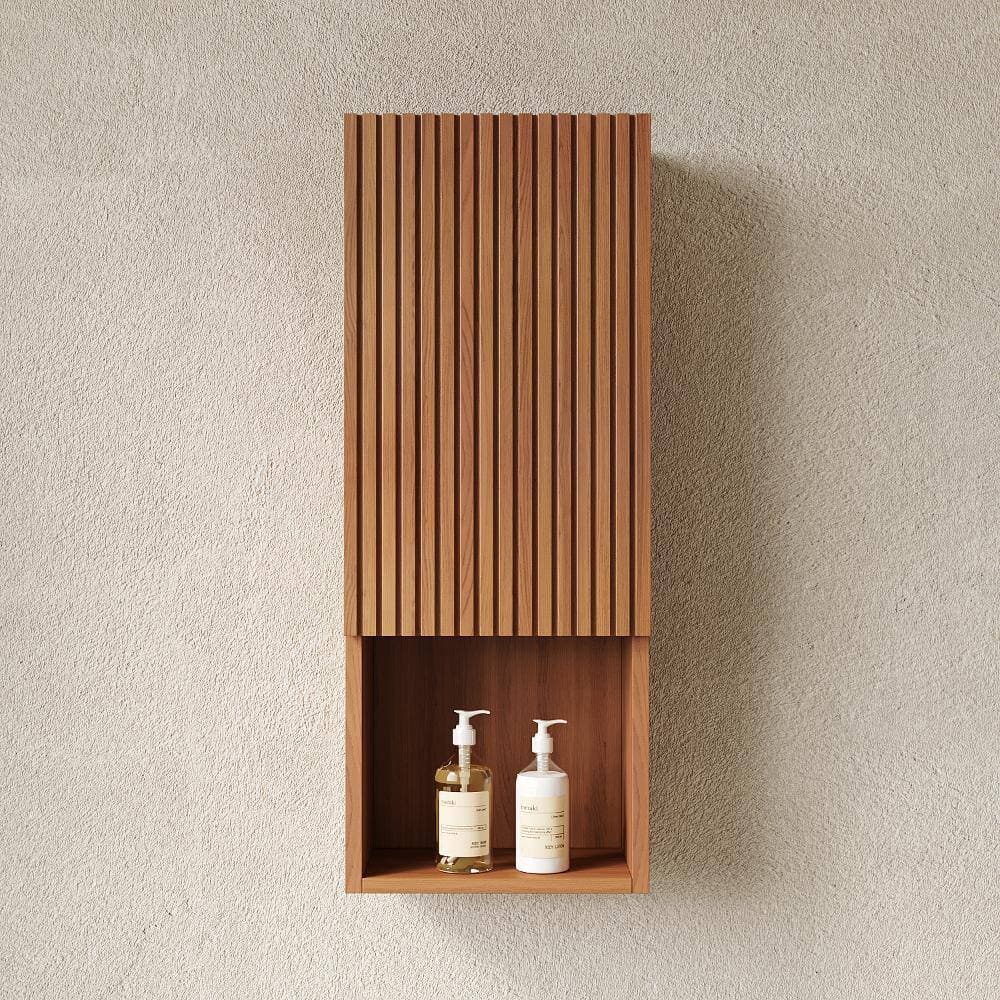 Flynama 35-Inch Tall Wall Mount Cabinet, Door & Shelves, Narrow Storage Cabinet For Indoor Use, Wood Finish (3)