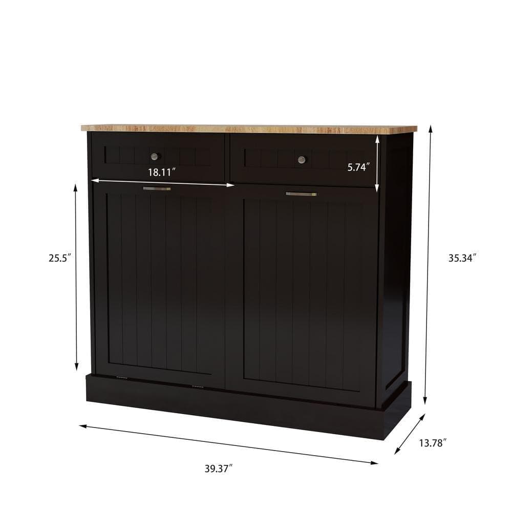 Unbranded 40 in. W x 14 in. D x 35 in. H Black Linen Cabinet, 2-Compartment Tilt-Out Trash Cabinet Kitchen Trash Cabinet (2)