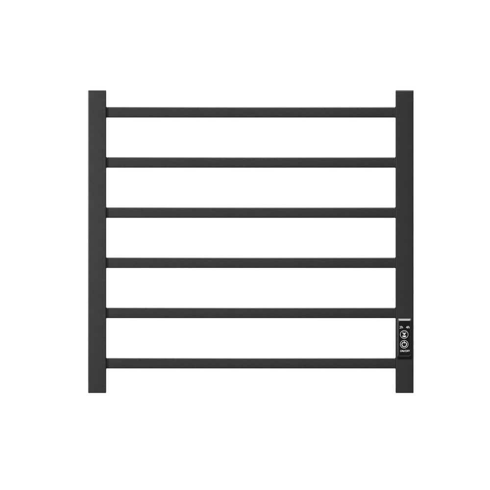 Siavonce Towel Warmer 6 Bar Electric Heated Towel Rack Wall Mount Plug-in Bath Towel Heater Matt with Timer in Black (1)