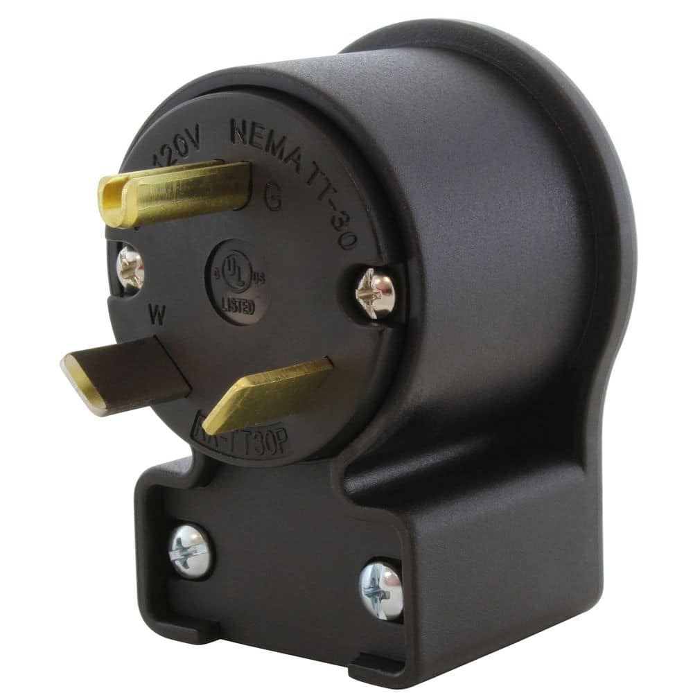 AC WORKS 30 Amp 3-Prong RV Travel Trailer NEMA TT-30P Elbow-Style Assembly Replacement Plug (1)