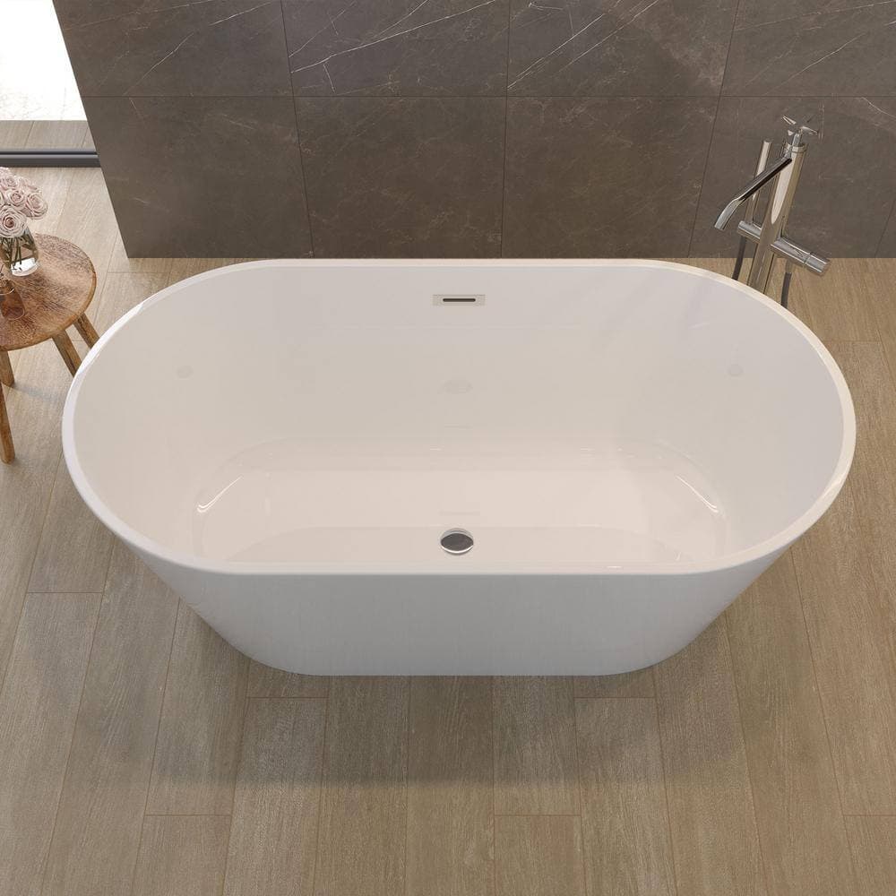 Opvande 31.1 in. Acrylic Freestanding Contemporary Soaking Bathtub with Overflow and Drain (4)