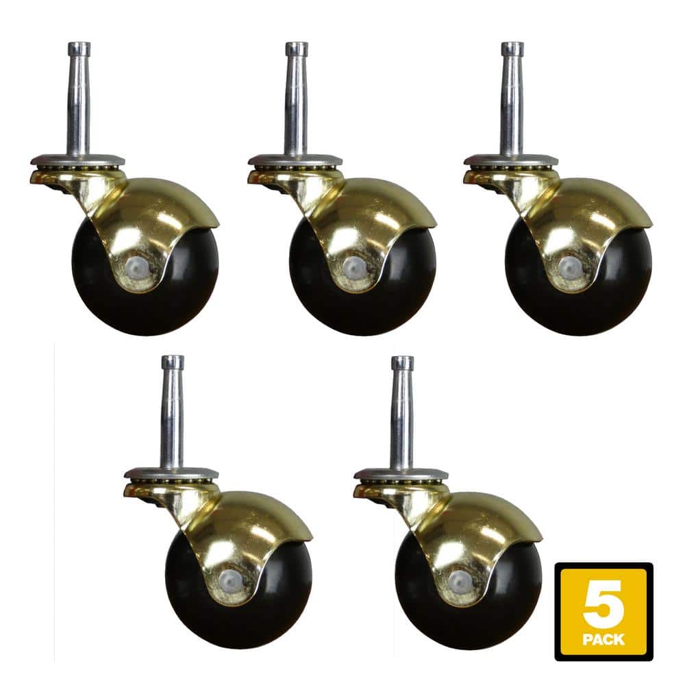 Everbilt 2 in. Black Rubber and Brass Hooded Ball Swivel Stem Casters with 80 lb. Load Rating 5 Pack