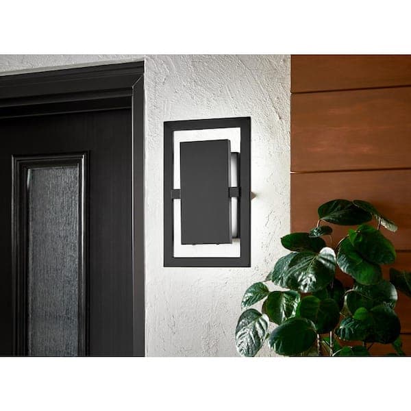 Home Decorators Collection Railford 11.5 in. 1-Light Oil Rubbed Bronze Integrated LED Outdoor Wall Light Lantern Sconce with Etched Lens