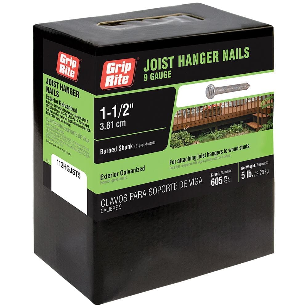 Grip-Rite 1-1/2 in. x 9-Gauge 12-penny Exterior Galvanized Barbed Shank Joist Hanger Nails 5 lb. Box
