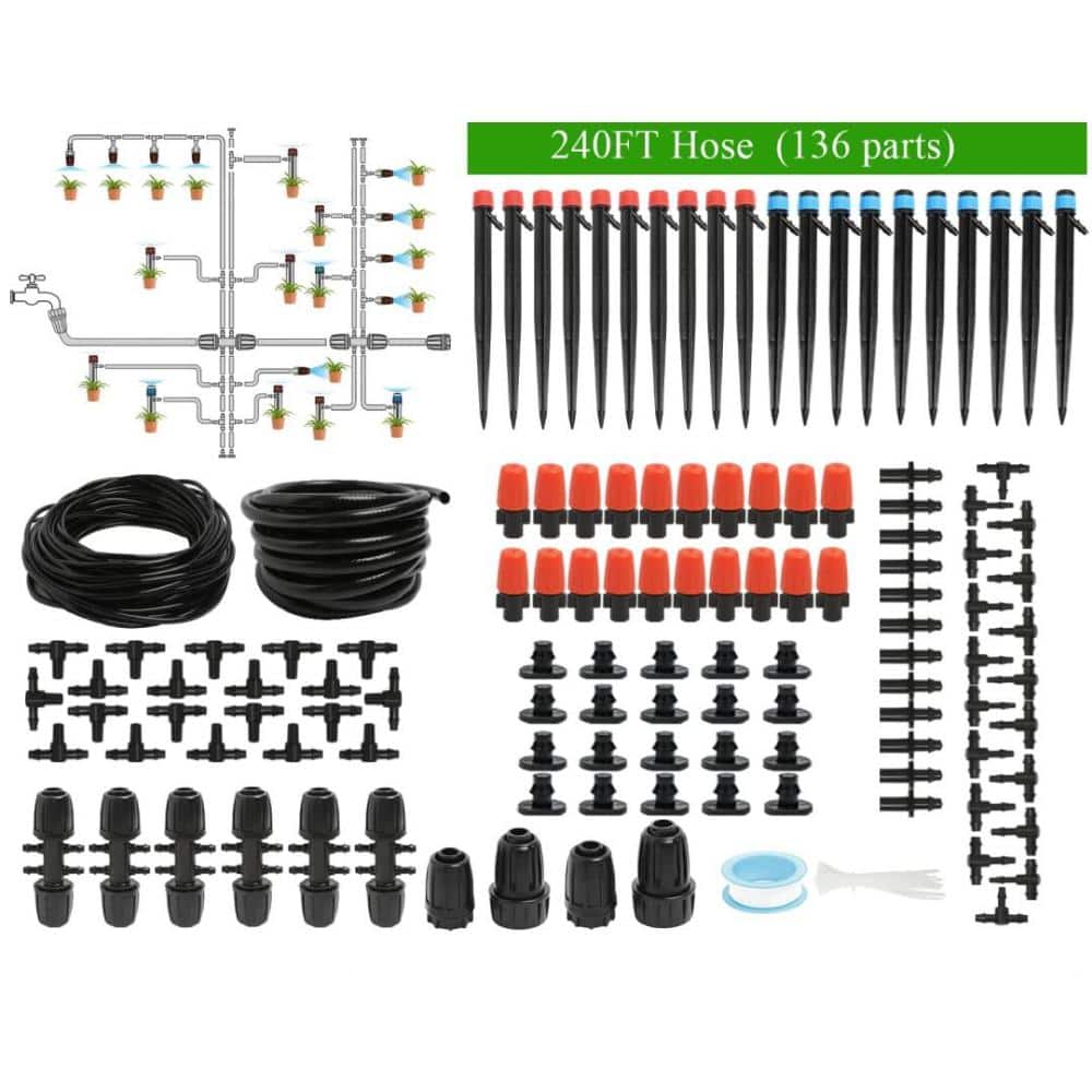 Unbranded 240FT Drip Irrigation System Kit Automatic Garden Watering Misting Set Black 136-Piece