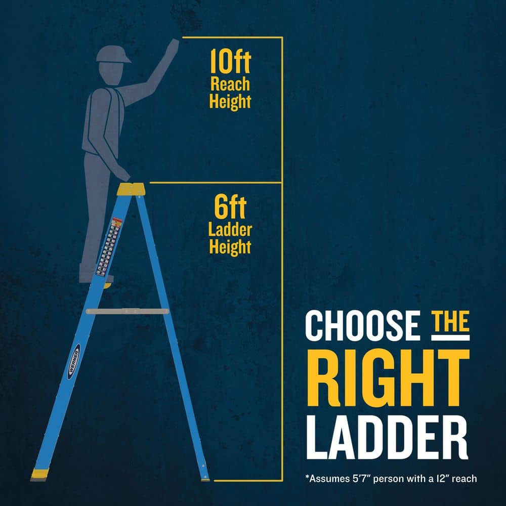 Werner 6 ft. Fiberglass Step Ladder (10 ft. Reach Height) with 250 lb. Load Capacity Type I Duty Rating (4)