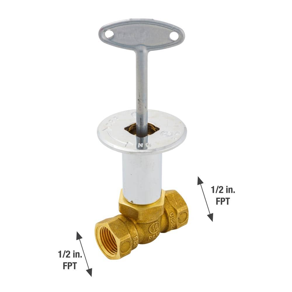 ProLine Series 1/2 in. FIP Brass Straight Gas Valve, Floor Plate and 3 in. Key in Chrome (2)