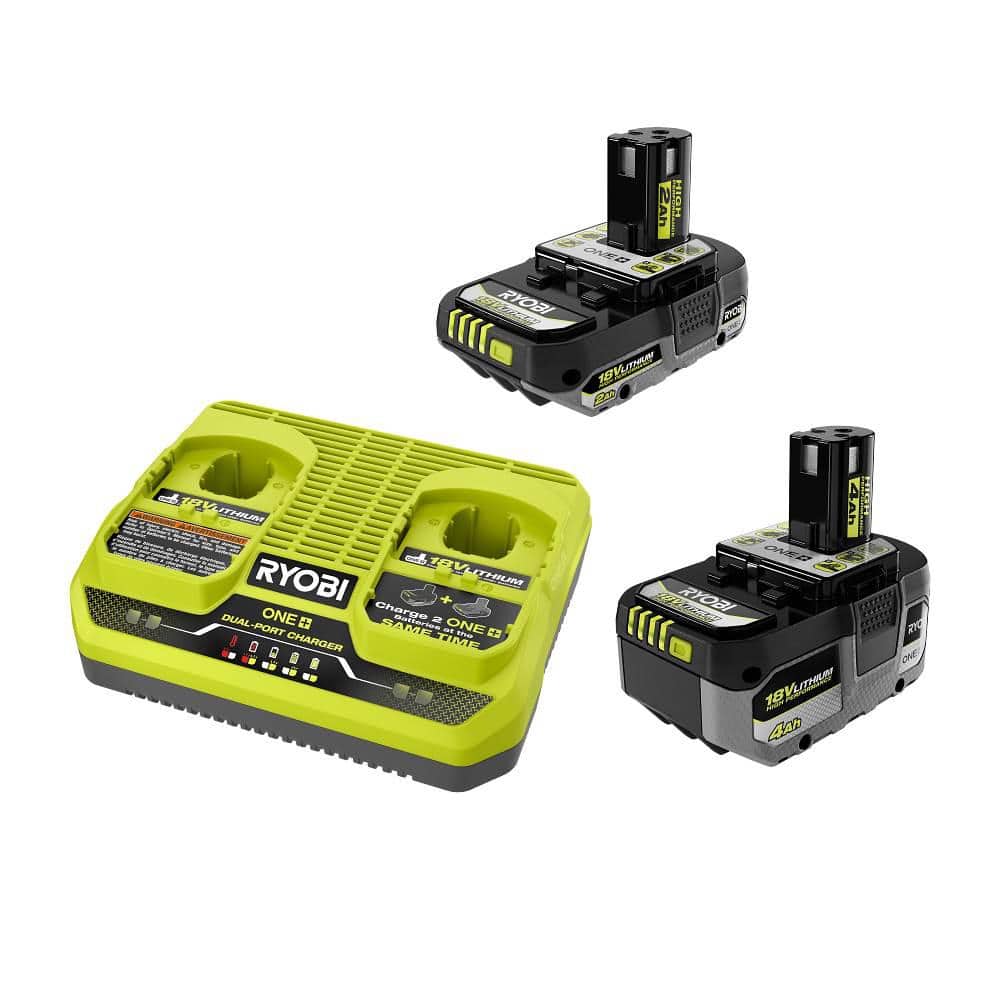 RYOBI ONE+ HP 18V 4.0 Ah HIGH PERFORMANCE Battery, 2.0 Ah HIGH PERFORMANCE Battery, and Dual-Port Charger Starter Kit (1)