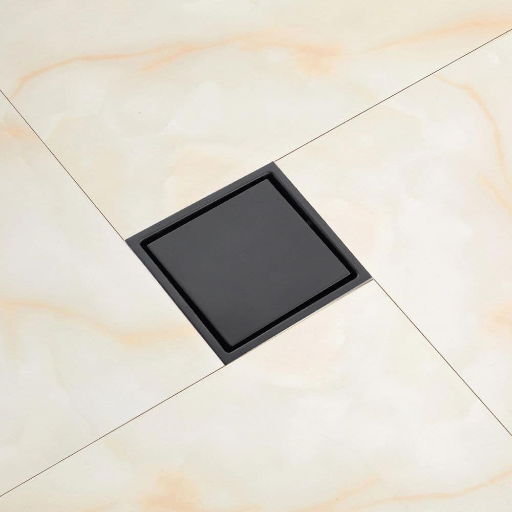 Satico 6 in. Square Stainless Steel Shower Floor Drain with Flange in Matte Black (1)