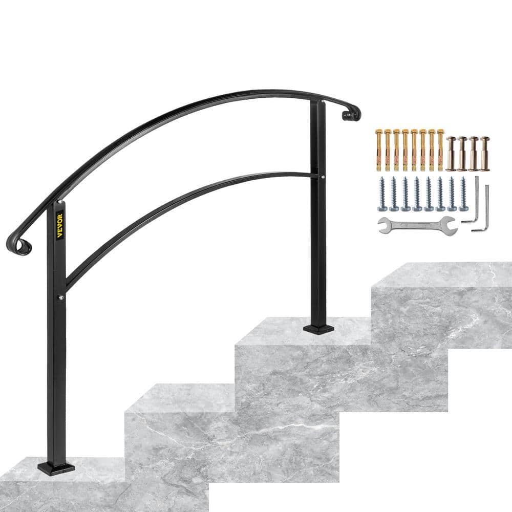VEVOR Handrails Fit 1 to 3 Steps Stair Railing Wrought Iron Handrail Front Porch Hand Rail for Outdoor Steps, Black (2)